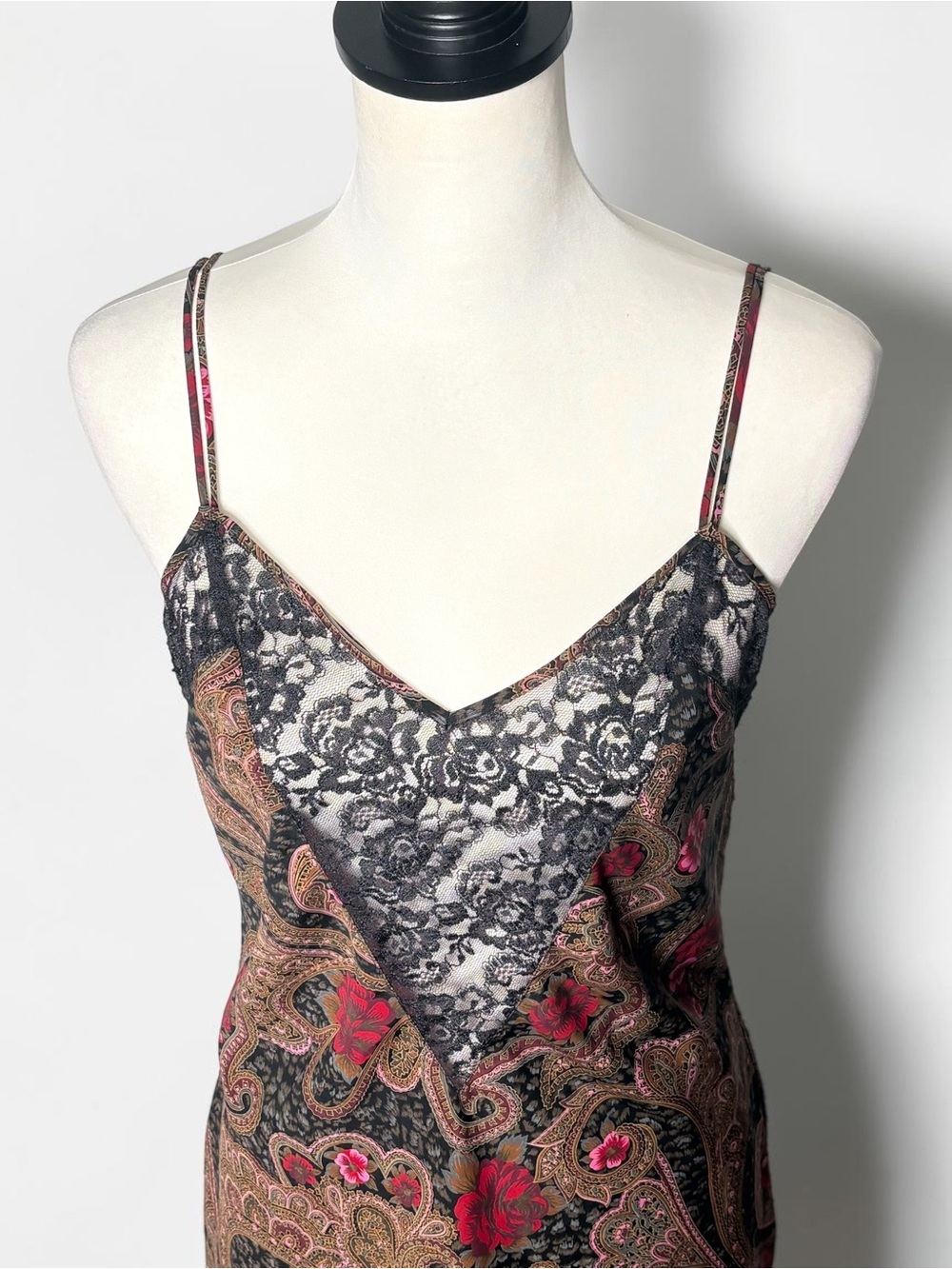 VTG Victoria's Secret Gold Label Paisley Lace Slip Dress Nightgown M - Picture 2 of 10